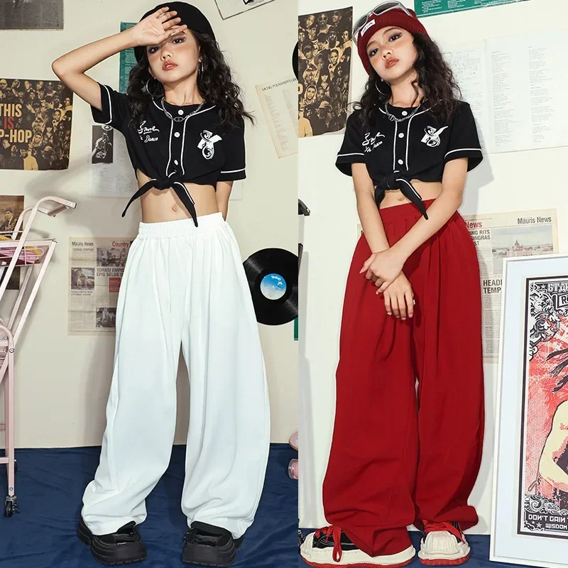 

Jazz Dance Costume Girls Summer Practice Suit Short Top Loose Wide-leg Pants Suit Children's Jazz Performance Dance Clothes
