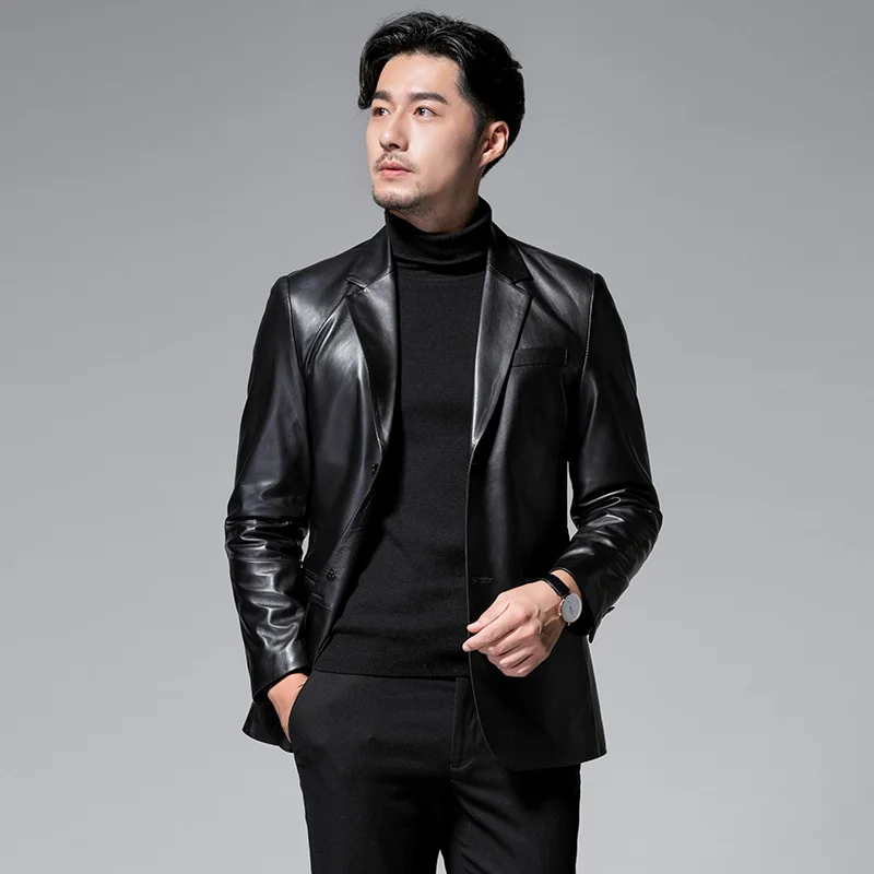 

Genuine Leather Mens Jacket Real Sheepskin Leather Jacket Spring Autumn Suit Coat Smart Casual Chaqueta Cuero Hombre