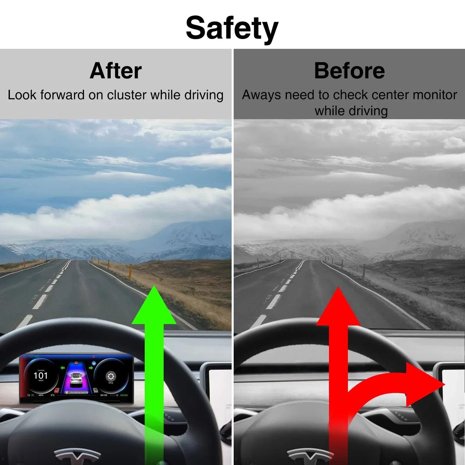 Pantalla frontal para Tesla Model Y 2017-2025 Juniper Model 3 2021-2025 Highland Carplay velocímetro y pantalla del tablero de la cámara