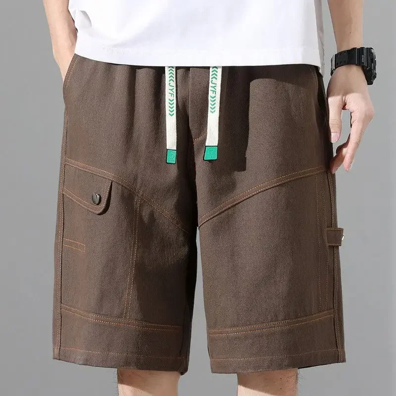 Mens Cargo Shorts Button Loose Elastic Waist Short Pants for Men Wide Baggy Casual Vintage Comfortable 2024 Fashion Beautiful