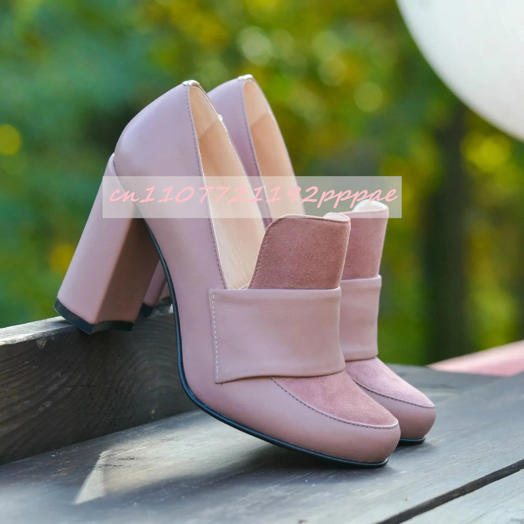 

Autumn New Round Toe Shallow Pumps Women'S Thick Heels Casual Comfortable High Heels Elegant Party Solid Color Modern Shoes 46