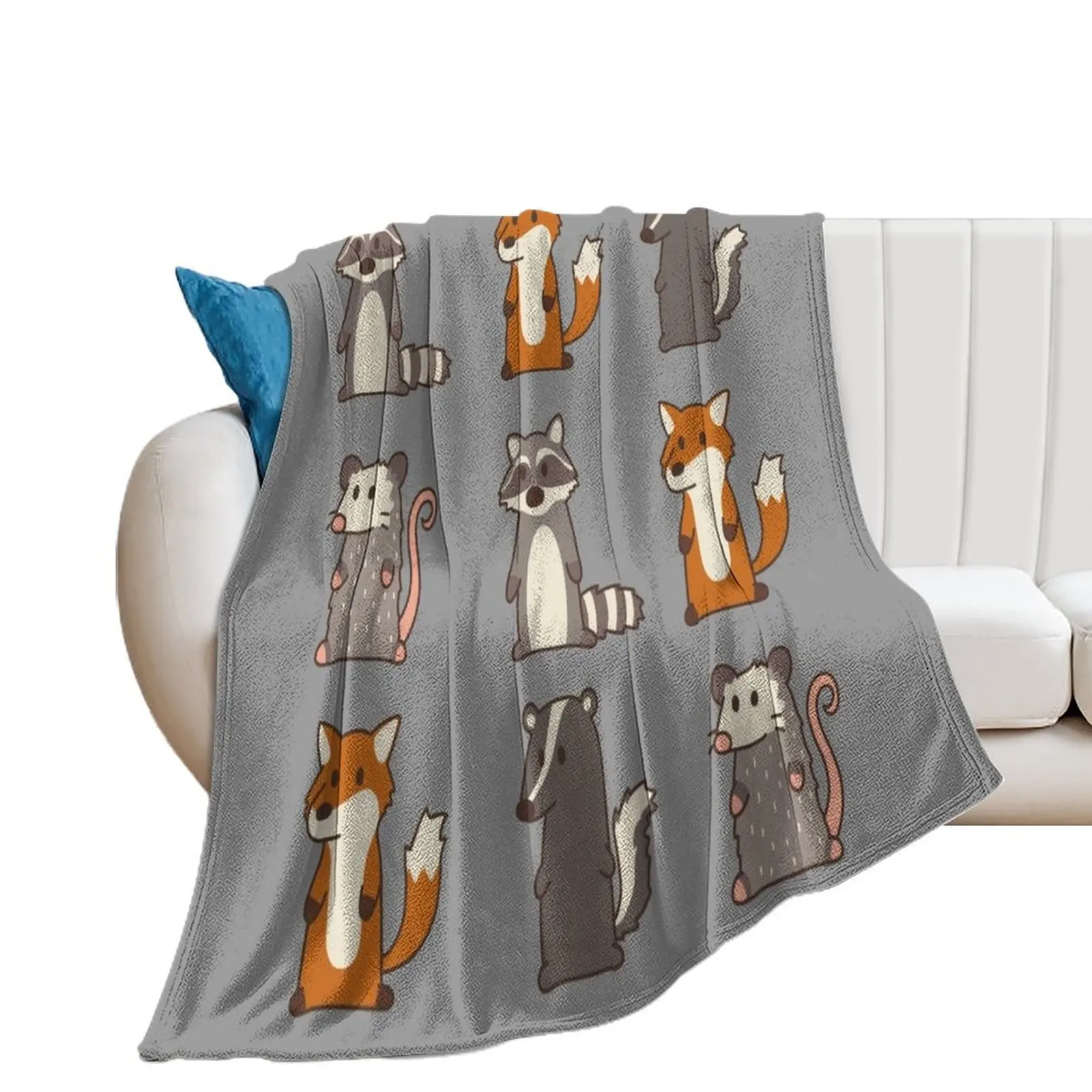 

fox, raccoon, opossum & skunk woodland friends #3 Throw Blanket Luxury Throw Sleeping Bag For Decorative Sofa Quilt Blankets