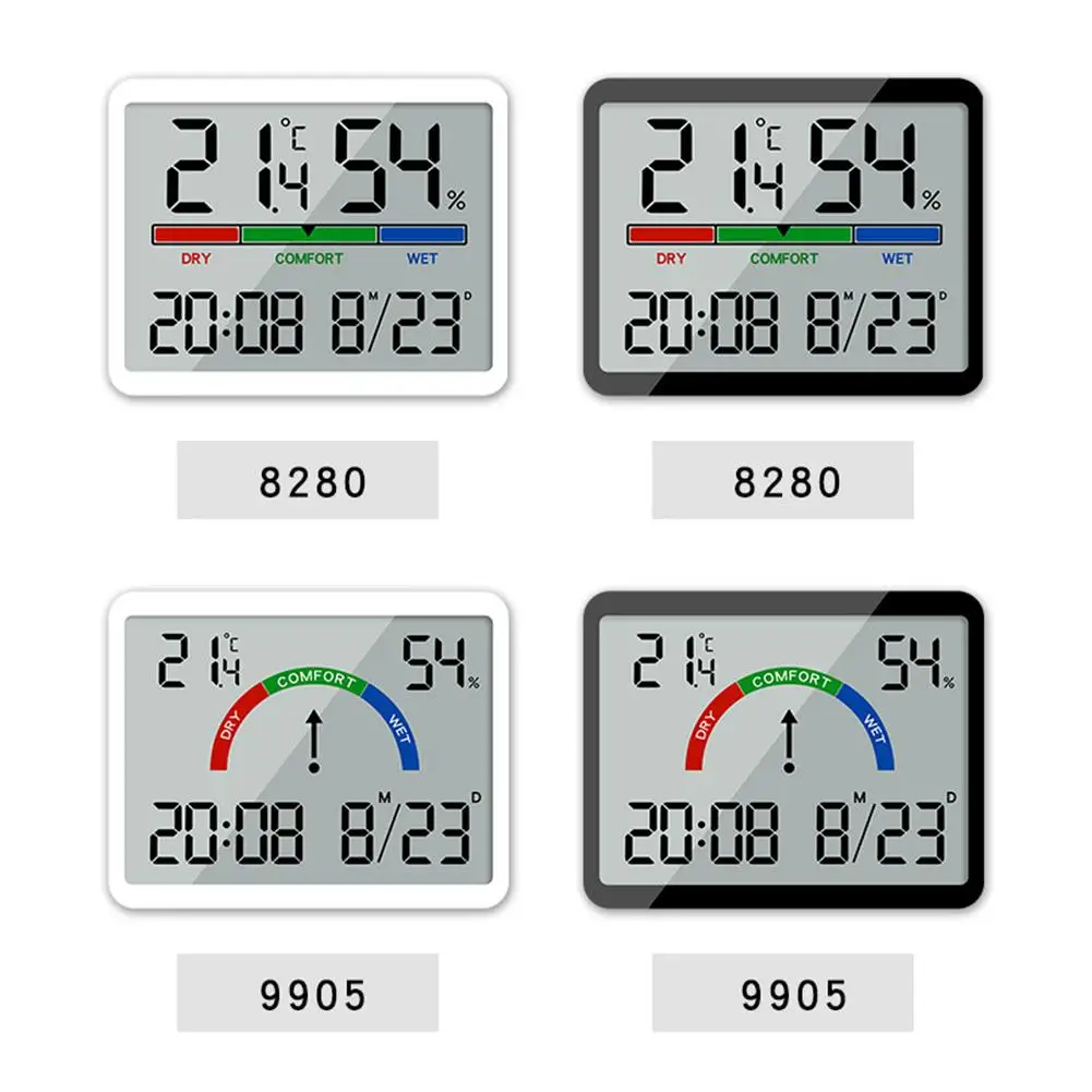 Medidor eletrônico multifuncional de temperatura e umidade, Despertador de tela grande, Termômetro digital, Design magnético