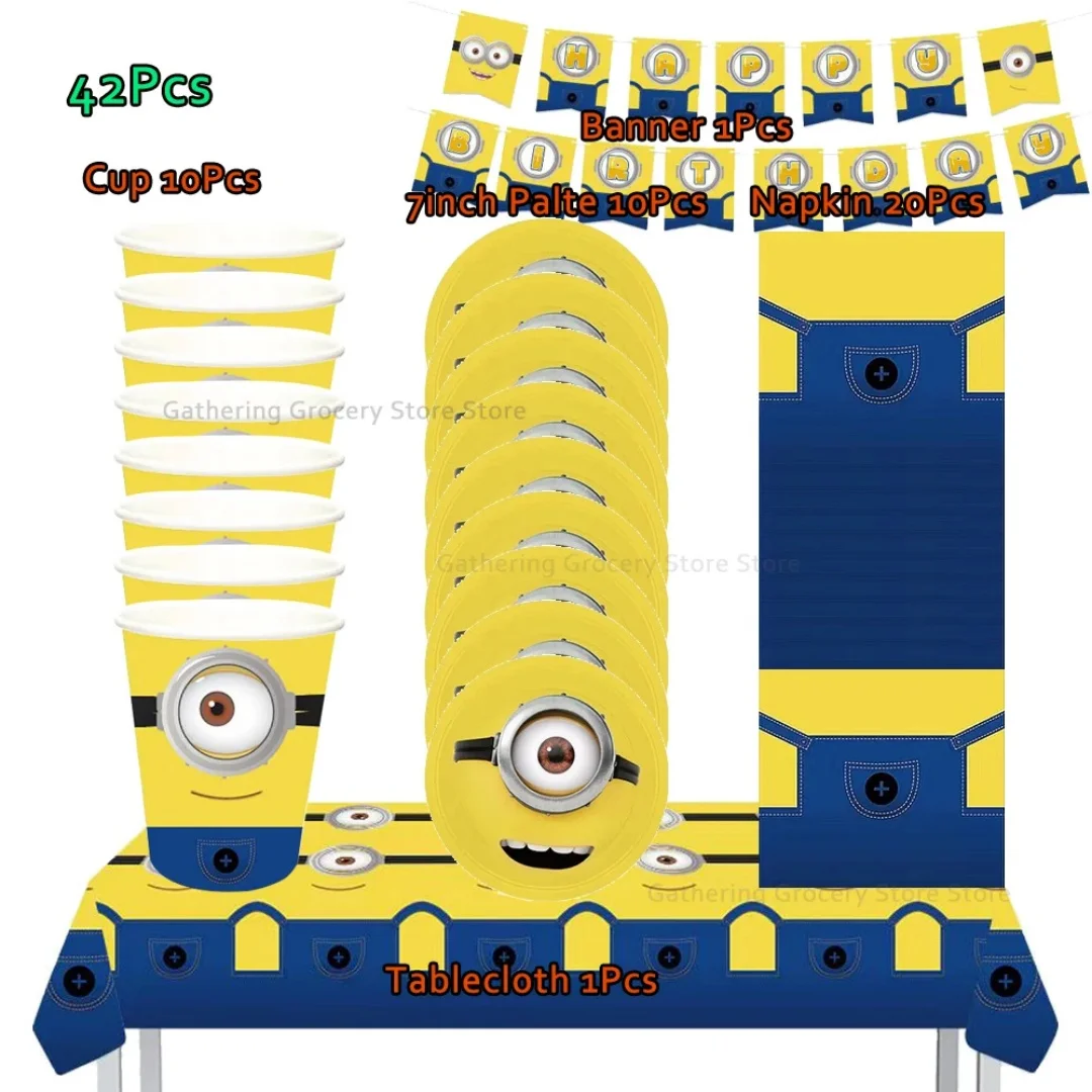

Yellow Big Eye Birthday Theme Party Set Party Supplies Cups Plates Banner Tablecloth Loot Bag Cake Decorations Festivel Supplies