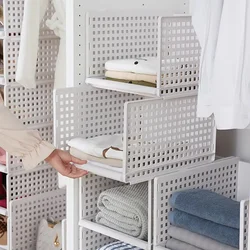 Foldable Stackable Drawer Type Storage Basket for Bedroom Wardrobe Closet Organize