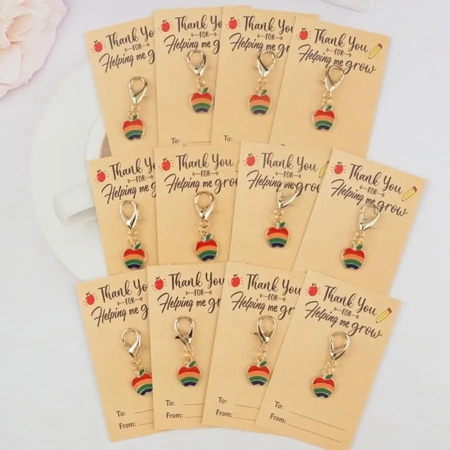 1/5/10/20/50/100pcs 2D Flat, s 2D Back-to-School Series Apple Keychain Set, Comes with a Thank-you Card for Helping Me Grow, Wri