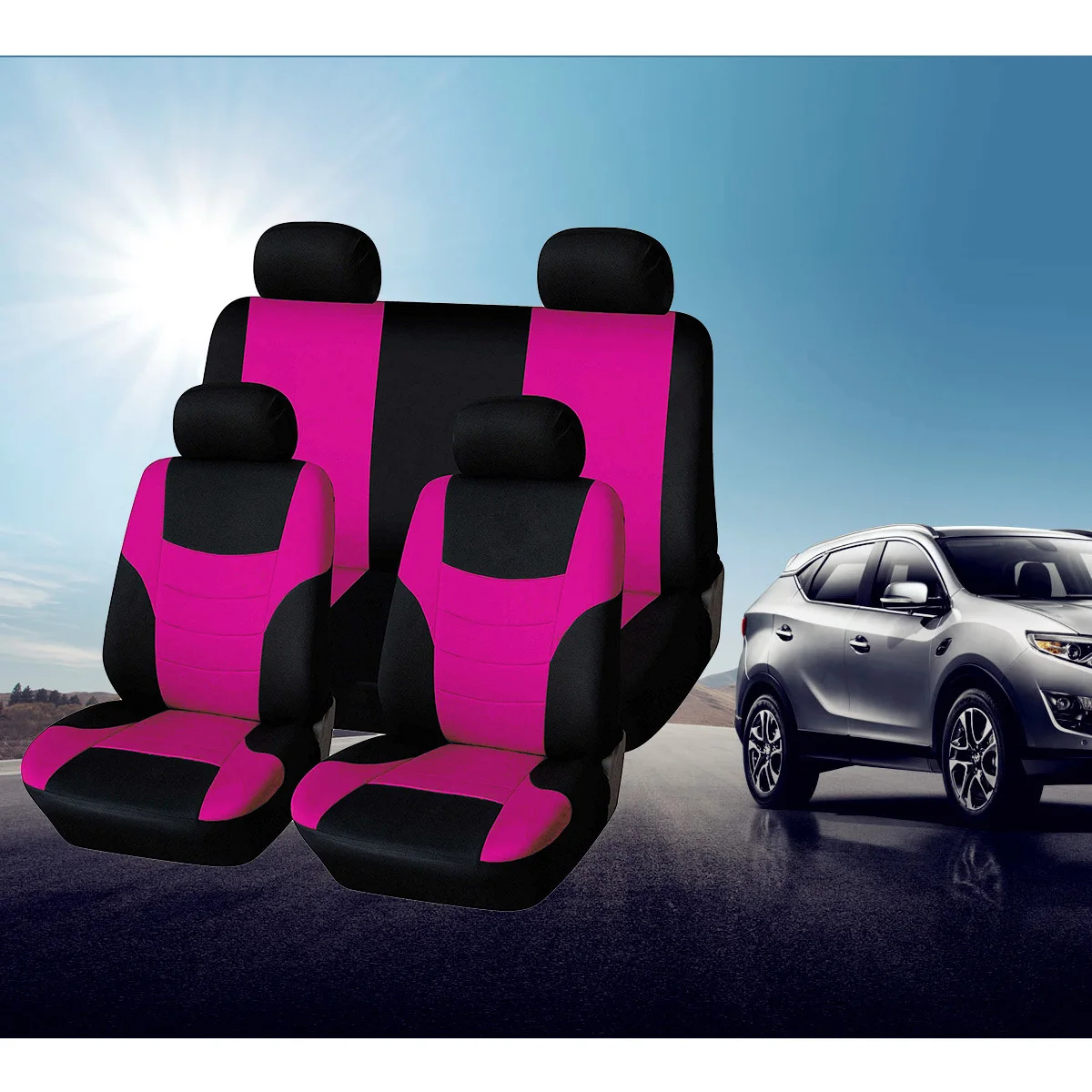 

8Pcs Universal Classic Car Seat Covers Set Durable Breathable Fabric Protector Split Bench Cover Side Airbag Compatible