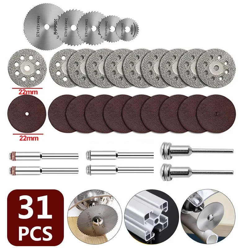 31PCS Diamond Saw Blade Circular Saw Blade Dremel Cutting Wheel Mini Drill Bit Rotating Tool Accessories Polishing Tool