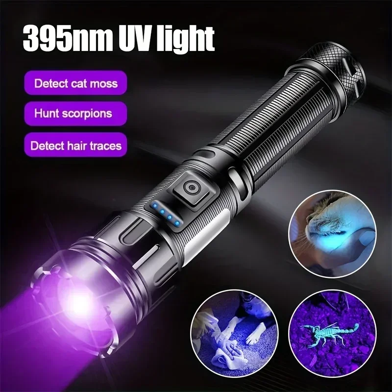 High-power Super Bright 2in1 White+Black Light UV Tactical Flashlight WorkLight Blood Pet Cat Dog Urine Detection Light Magnetic