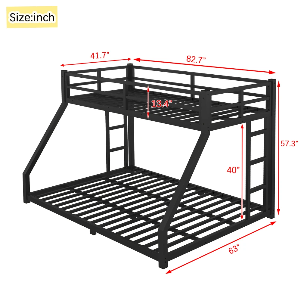 Metal Twin XL over Queen Bunk Bed for Teens and Adults,Space-Saving/Noise Reduced/No Box Spring Needed, Black