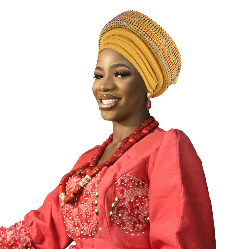 

African Auto Gele Headtie Wedding Party Headpiece Women Head Wraps Muslim Hat Hijab Bonnet Nigeria Wedding Party Turban Cap 2025
