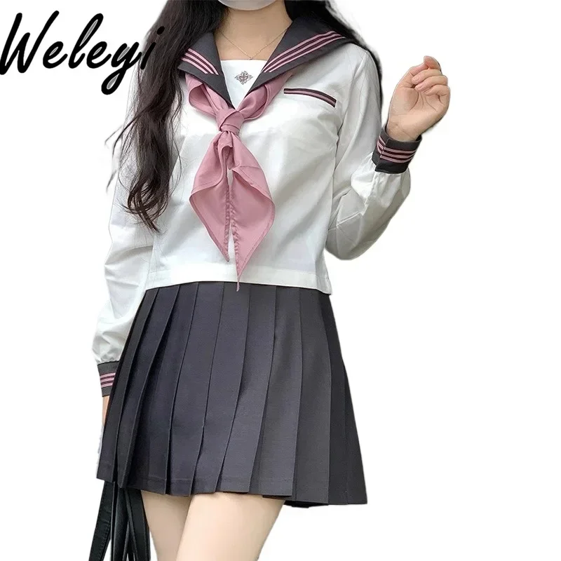 Japanese student Jirai Kei Uniform Skirt Suit Women's 2024 Summer Basic Styles College Style Pleated Falda Sailor Two Piece Sets