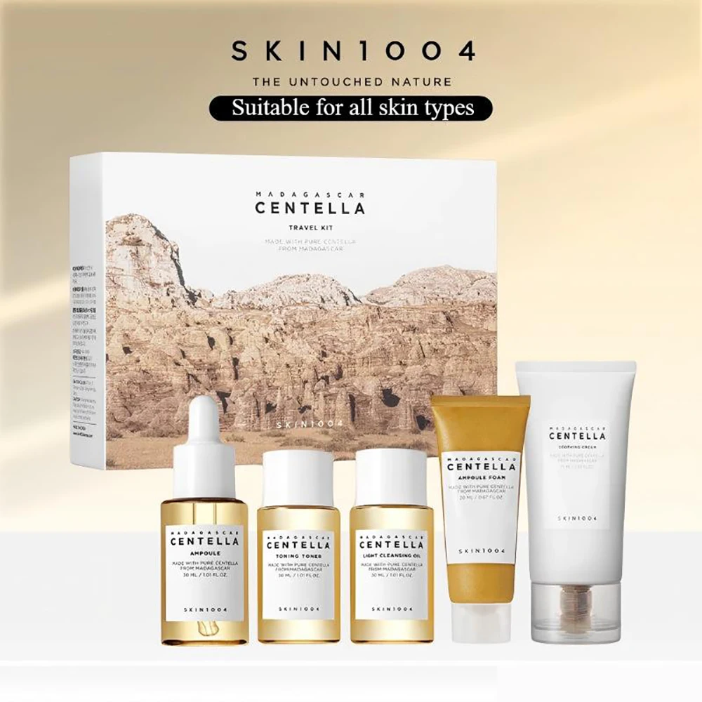 SKIN1004 Madagascar Centella Asiatica Travel Set, Toner, Ampoule, Soothing Cream, Cleansing Oil, Ampoule Foam, Skincare Set