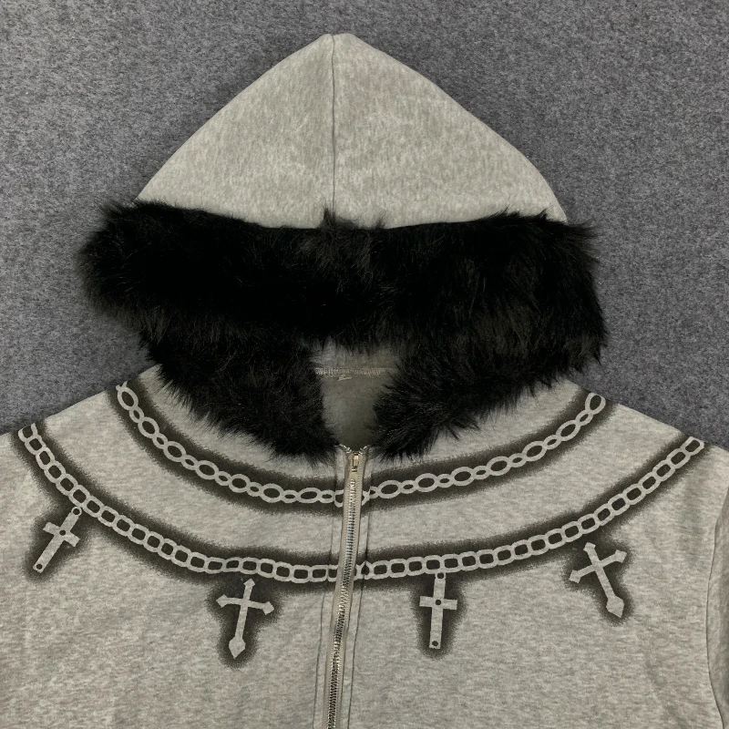 جديد القطيفة طوق مطبوعة سستة قميص رياضي بأكمام طويلة البلوز مقنعين البلوز سترة الرجعية أزياء الشارع