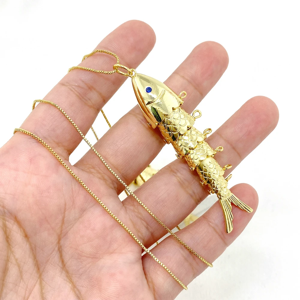 Trendy Gold Color Plain Lifelike Fish-shaped Pendant Charm Necklaces Jewelry Gift