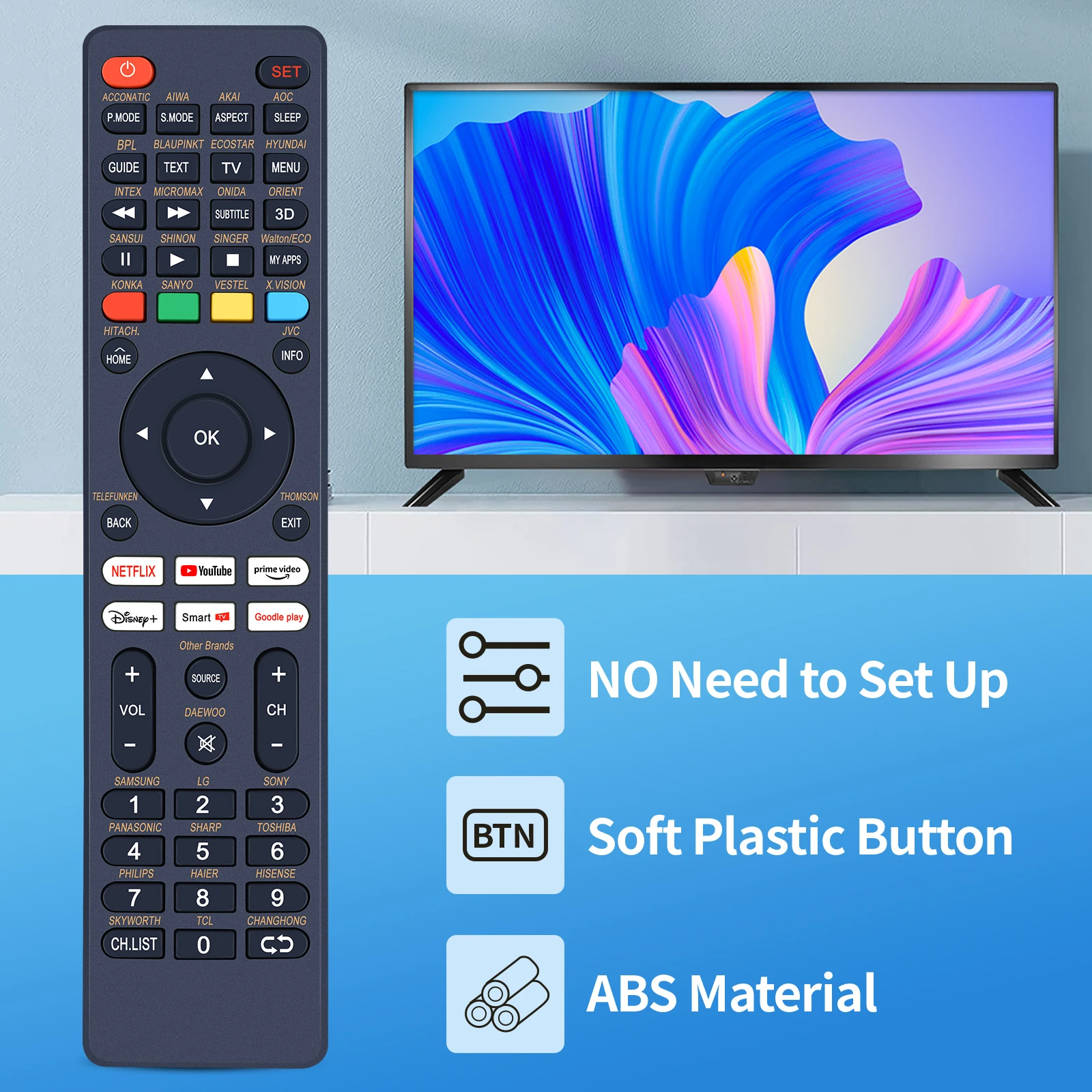 Neue Universal-Fernbedienung für alle Marken LCD-Infrarot-Smart-TVs TV1130S, 8 FUNKTIONEN MACROTEL (nur Infrarotfunktion)