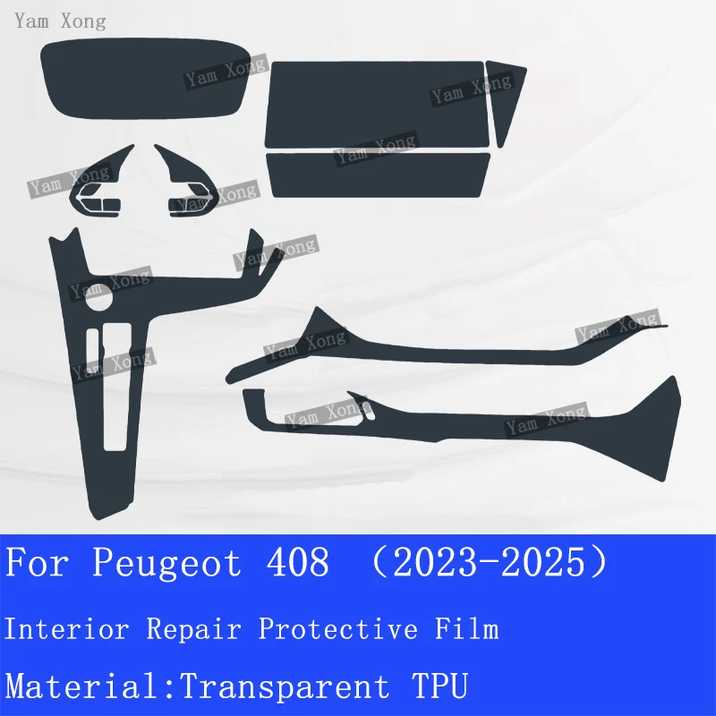

For Peugeot 408 2023-2025 Car Interior TPU Protective Film Kit Center Console Screen Dashboard Anti Scratch Sticker Car Cover