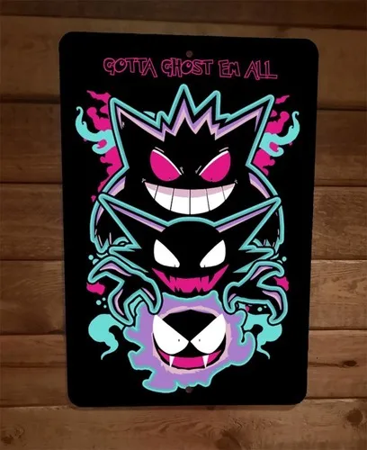 Gotta Ghost Em All Pocket Ghost Monsters  Metal Wall Sign