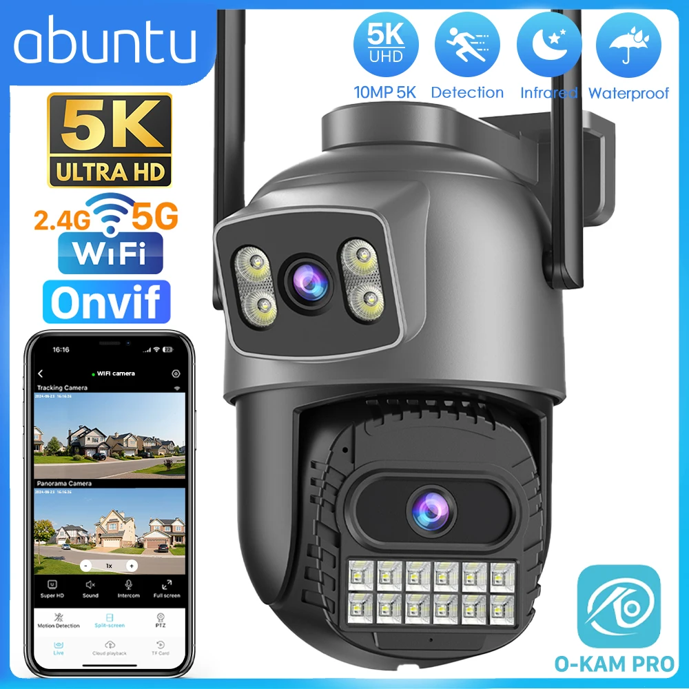 10MP 5K IP Camera Wifi PTZ Dual Lens 5G HD Outdoor Surveillance Camera Human Detection Tracking Night Vison Security Protection