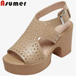 ASUMER 2022 New Comfortable Buckle Genuine Leather Women Sandals Thick Super High Heels Sandals Ladies Platform Dress Shoes