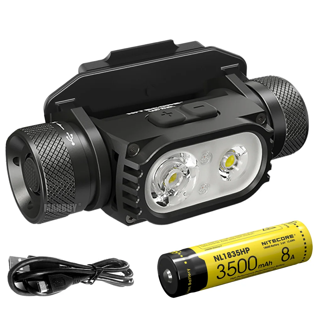 Genuine Nitecore HC68M 2000LMs High Performance Dual Beam E-focus 2xLEDs rechargeable Helmet light 18650 Battery Outdoor Camping