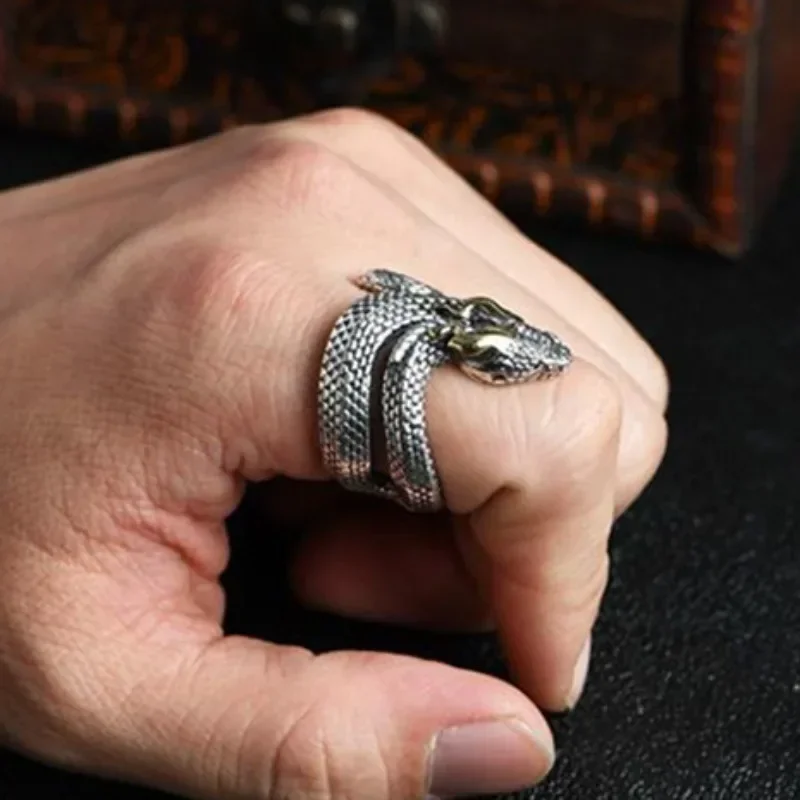 Retro Python Ring with Adjustable Opening Alloy Temperament High-end for Men Fashion Trend Personalized Brand Design Accessories