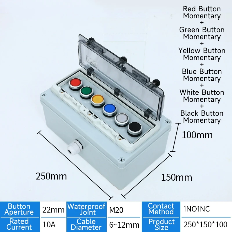 6 holes Outdoor waterproof button control box emergency stop start stop box with protective cover outdoor rainproof power switch