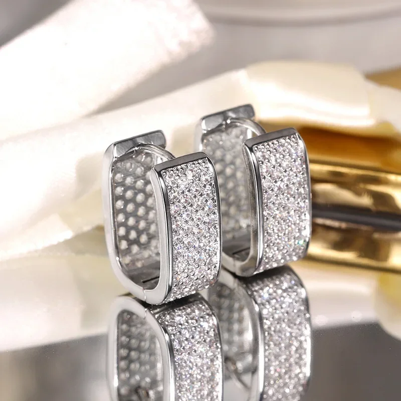 Hollow Hoop Earring 925 sterling silver AAAAA Zircon Jewelry Party Wedding Earrings for Women Men Promise Birthday Jewelry