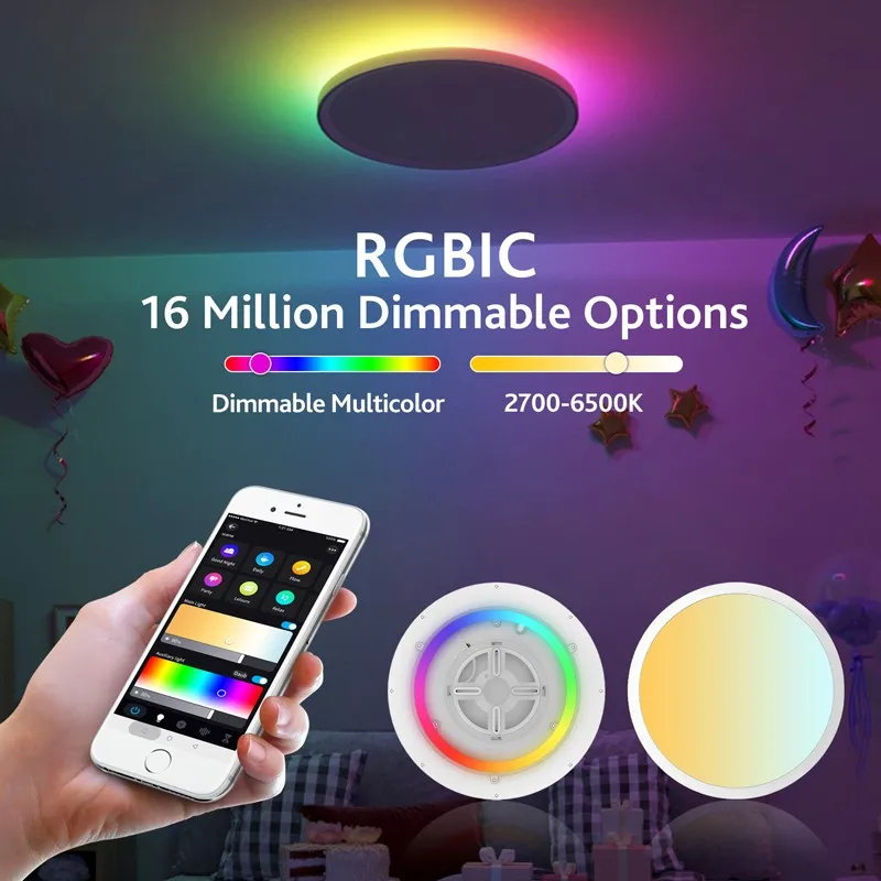 ZAOXI Smart WIFI Bluetooth Remote Control Dimming And Color Matching Alexa Voice Modern RGB Color Ceiling Light 30W 2700K-6500K
