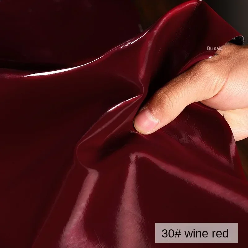 Washed Leather Fabric Wine Red Glossy Thick Non Elastic Silky Soft Leather PU Material Cloth for Diy Apparel Sewing Meters