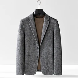 Double Faced Wools Blazer Men Spring Autumn Winter Business Casual Suit Single Jacket Man Dark Gray Blazer Men Cashmere Jacket