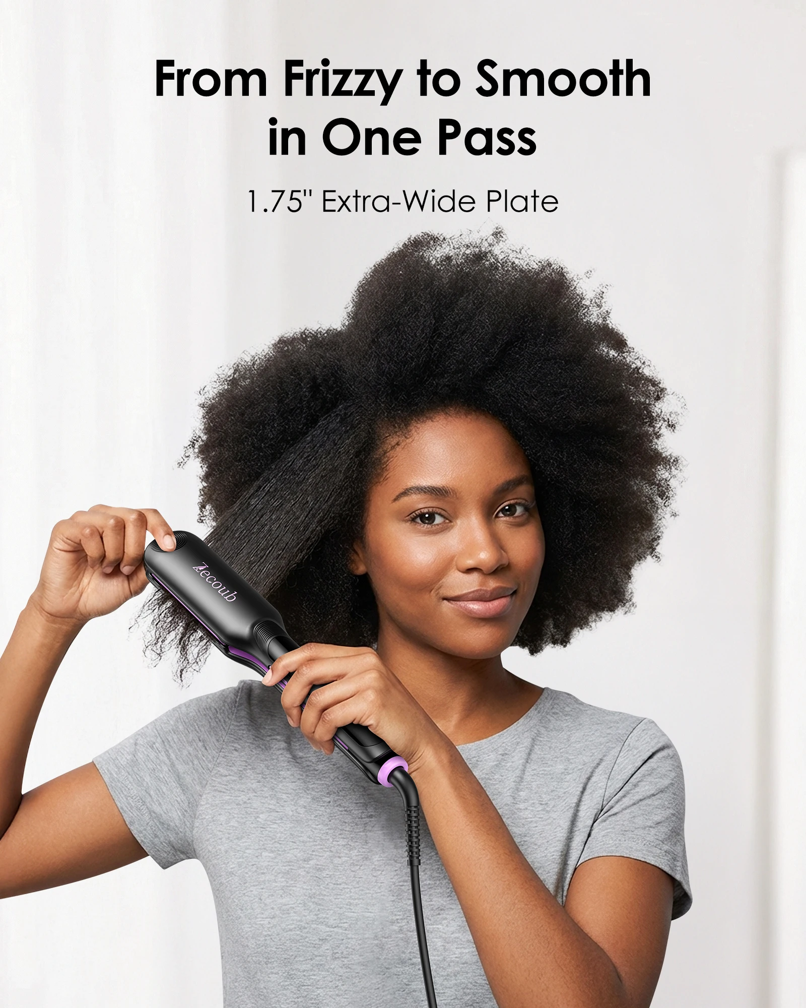 100V-240V Dual Voltage, Wide Hair Straightener for Women, Ceramic Ionic Technology  Anti-Frizz Tool, Fast 20s Heat-Up, 9 Temp Settings 250-450°F, 1.75Inch Ceramic Flat Iron for Thick, Natural, Coily & Curly, Long Hair, At-Home Silk Pres view 4