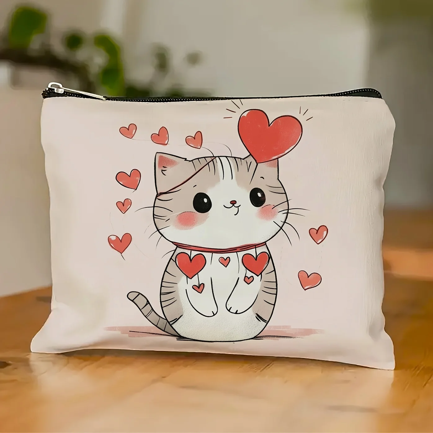 

A Cute Cat Heart Design Makeup Bag - Multifunctional Zipper Pouch, Jewelry Storage Bag, Perfect Travel Zipper Small Storage Bag.