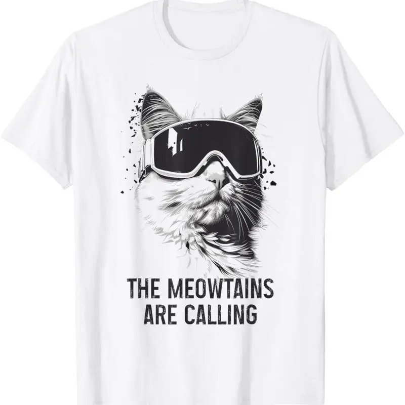 

Ski Snowboard Cat Funny The Meowtains Are Calling Skiing T Shirt