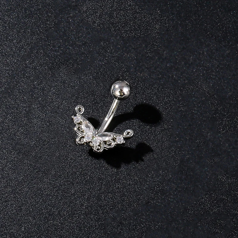 Anel de piercing de barriga sexy para mulheres, borboleta de aço inoxidável-flor Nexus, joias da moda corporal