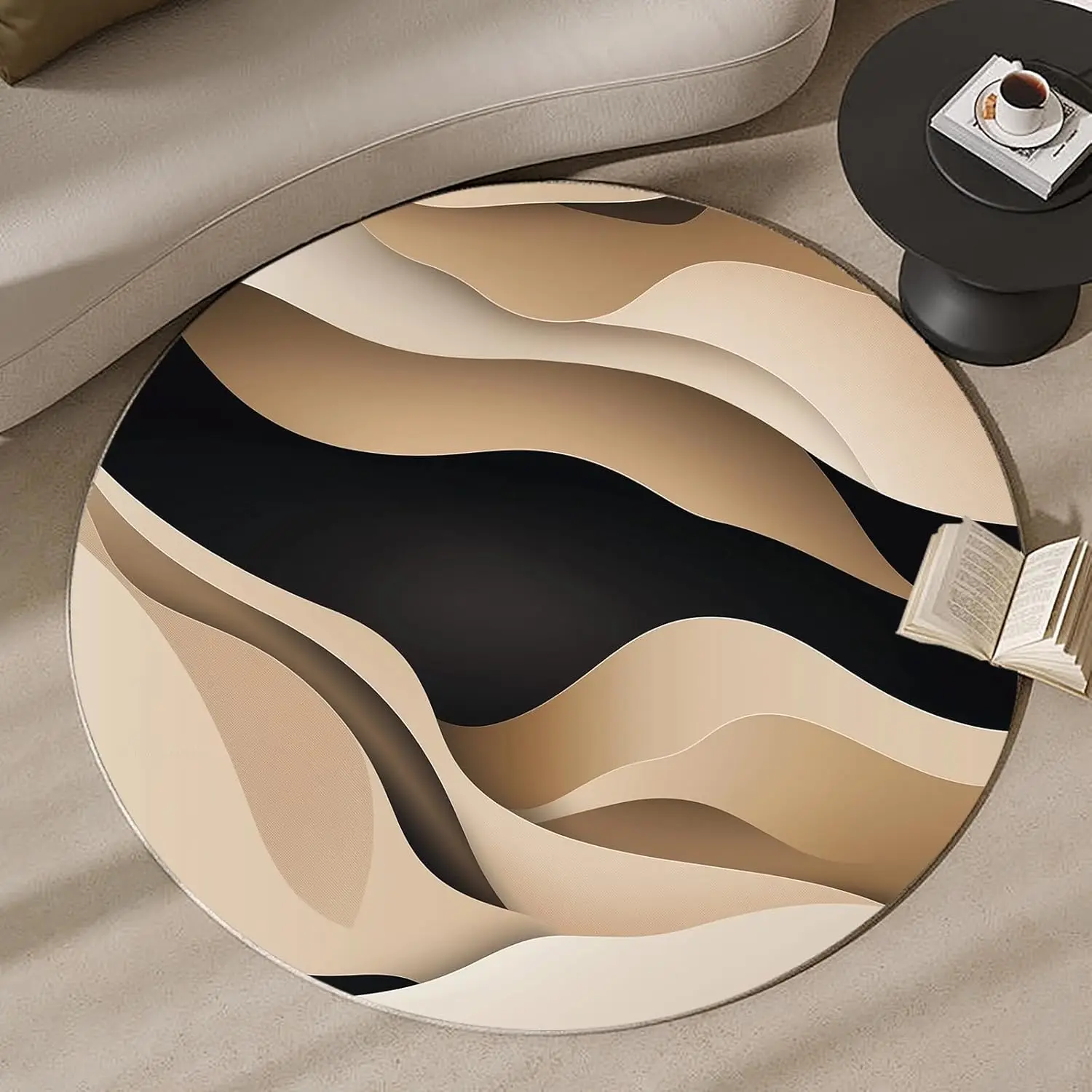 Abstract Fluid Waves Round Carpet Red Black Geometric Circular Area Mat Nordic Minimalist Bedroom Living Room Decor Underlay