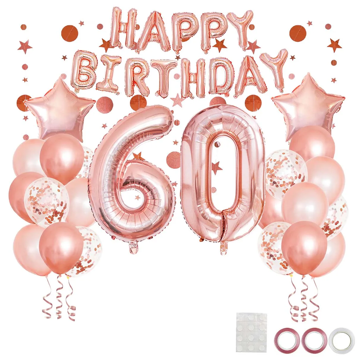 41pcs Rose Gold Mixed Balloons 60th Birthday Party Decorations Sixty 60 Years Old Woman Happy Birthday Decor