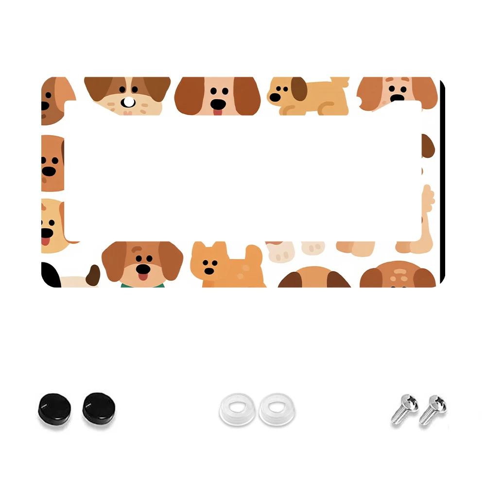 

1pc Brown Cartoon Dog Pattern 2 Hole License Plate Frame Aluminum Material 6x12 Inches with Screw Set Funny Car Decoration Gift