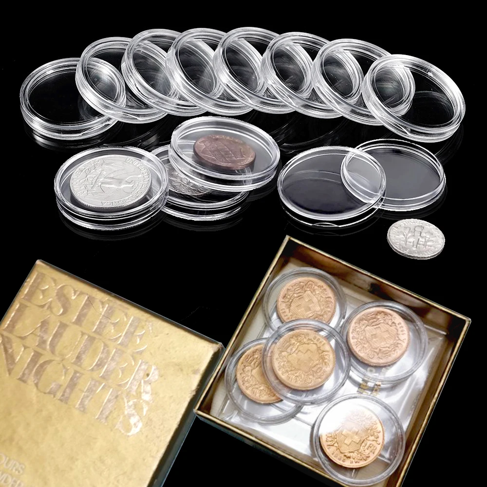 10/25/50/100Pcs 19-33mm Transparent Coin Cases Holder Coin Collecting Box Case Round Storage Box Coins Protection Box Container