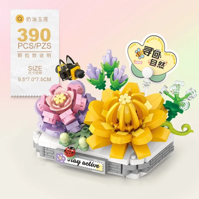 Bonsai Ornaments Flower Building Block Toy Sets Succulent Plants Potted Model DIY Mini Puzzled Brick Toys for Girls Kids Gifts