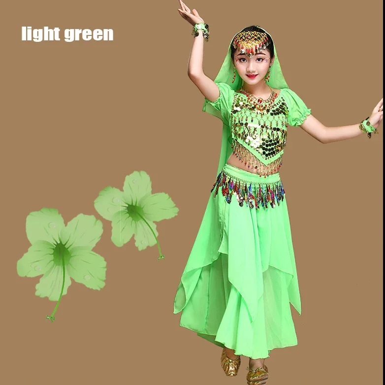 New 4Set Kids Children Belly Dance Costumes Girls Indian Belly Dancing Bollywood Stage Performance Dancewear Clothing