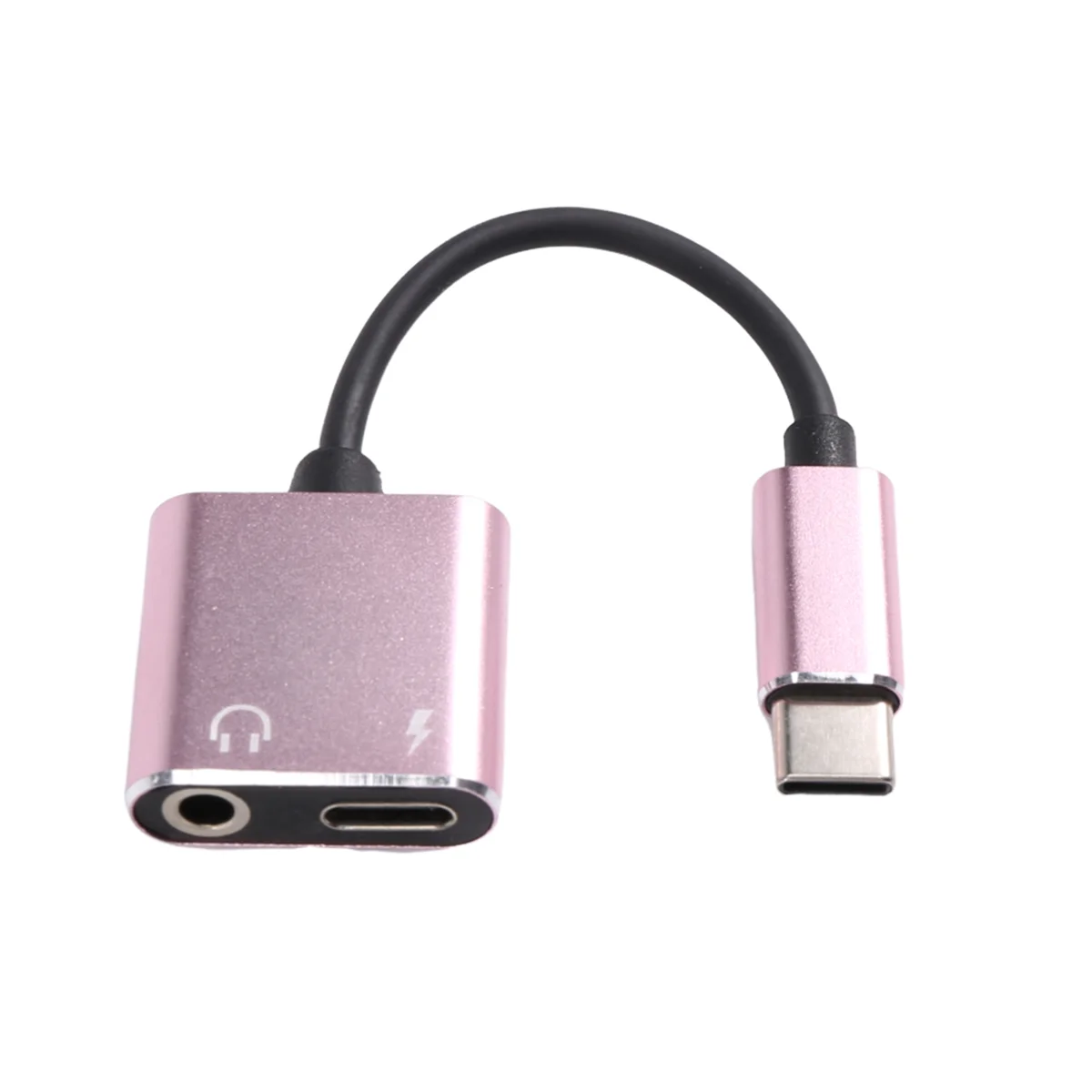 2 in1 Type-C to 3.5mm Headphone Jack Adaptor/Connector Charger, Earphone Aux Audio & Charge Adaptor Rose gold