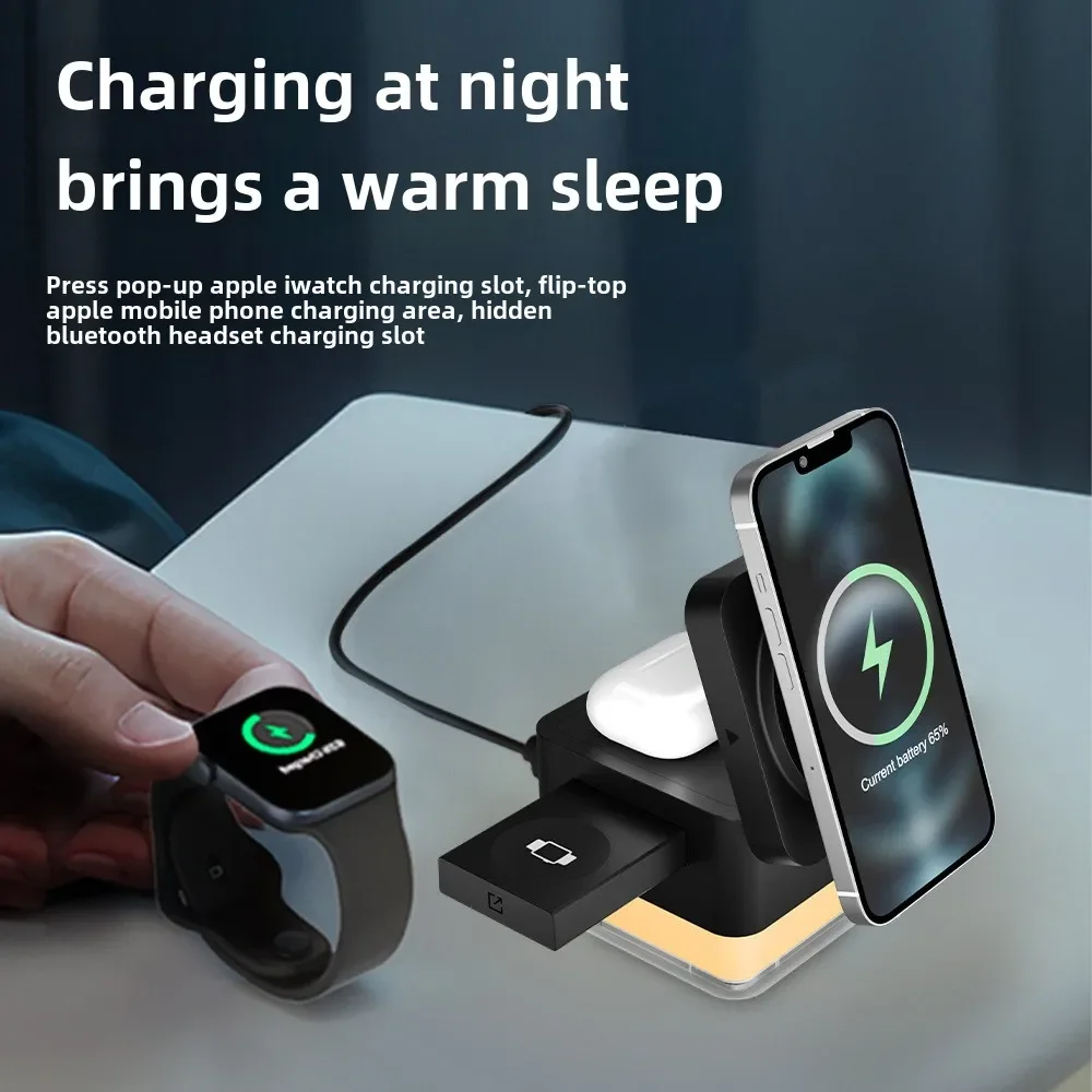 3 in 1 Wireless Charger Fast Charging Station 3 in 1 High Speed Charger Base Bedroom Desk Smartphone Charging Dock Watch Magsafe