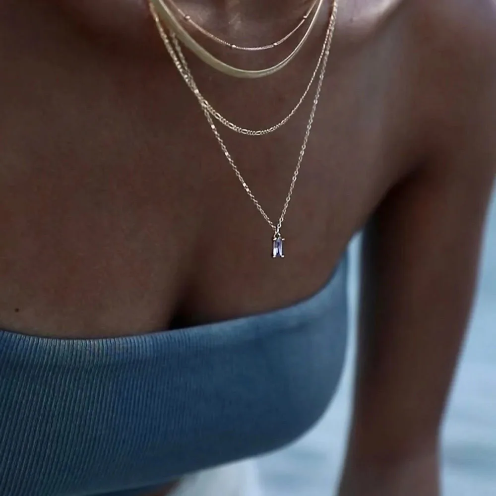 Bohemia wielowarstwowy zielony kryształowy wisiorek łańcuszek naszyjnik dla kobiet modny pozłacany duży gruby łańcuszek naszyjniki 2024 modna impreza