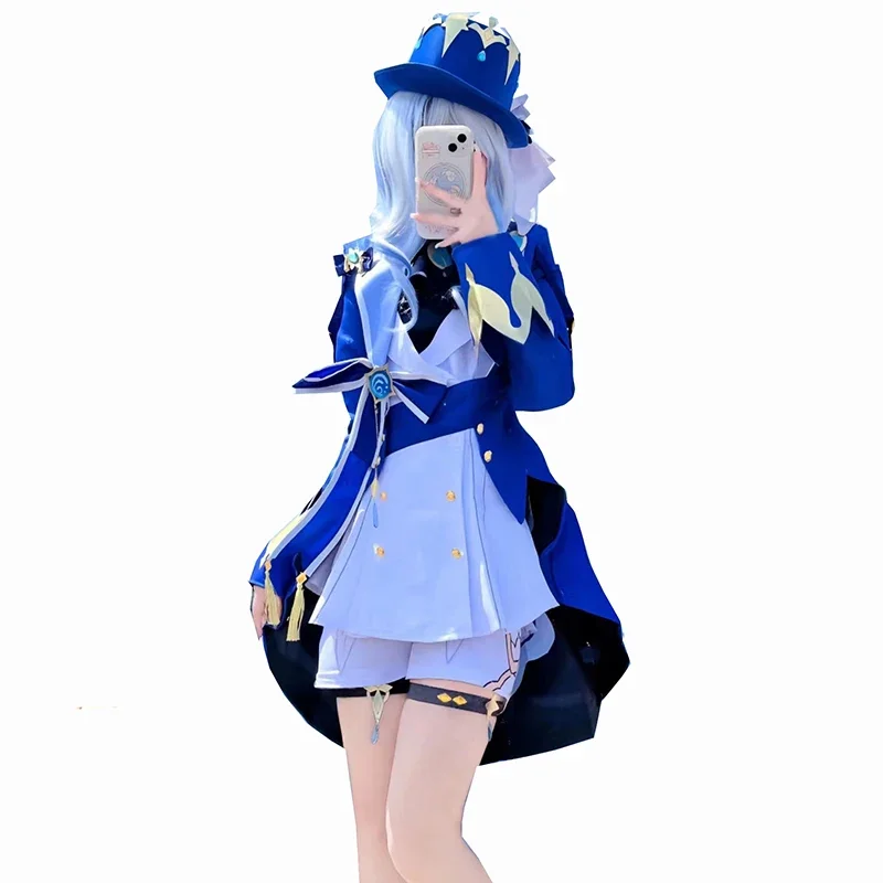 

Anime Game Genshin Impact Focalors Cosplay Furina Hat Wig Hair Full Set Outfit Carnival Women's Outfit Dress Halloween Costume