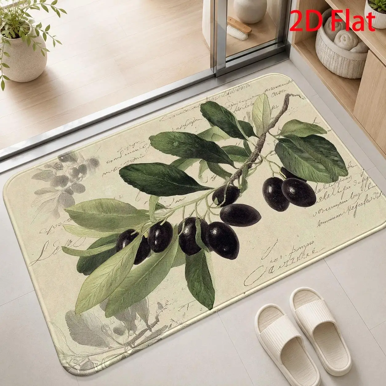 Vintage Botanical Olive Leaf Print Rug Kitchen Mat Bathroom Runner Artistic Mediterranean Style Home Decor Floor Mat