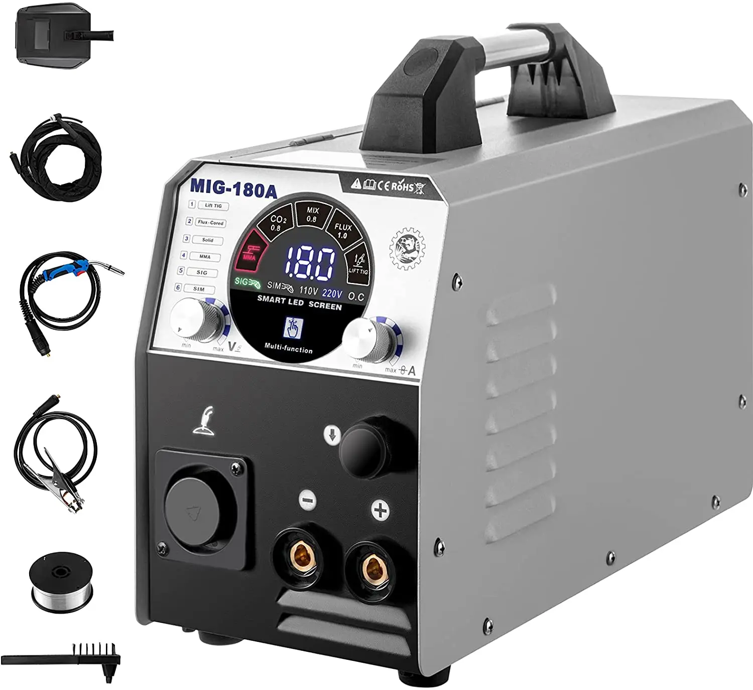 6 in1 Multifunction MIG TIG MMA Aluminum Welding Machine MIG Welder 180A Flux Core Welder IGBT Automatic Wire Feeding