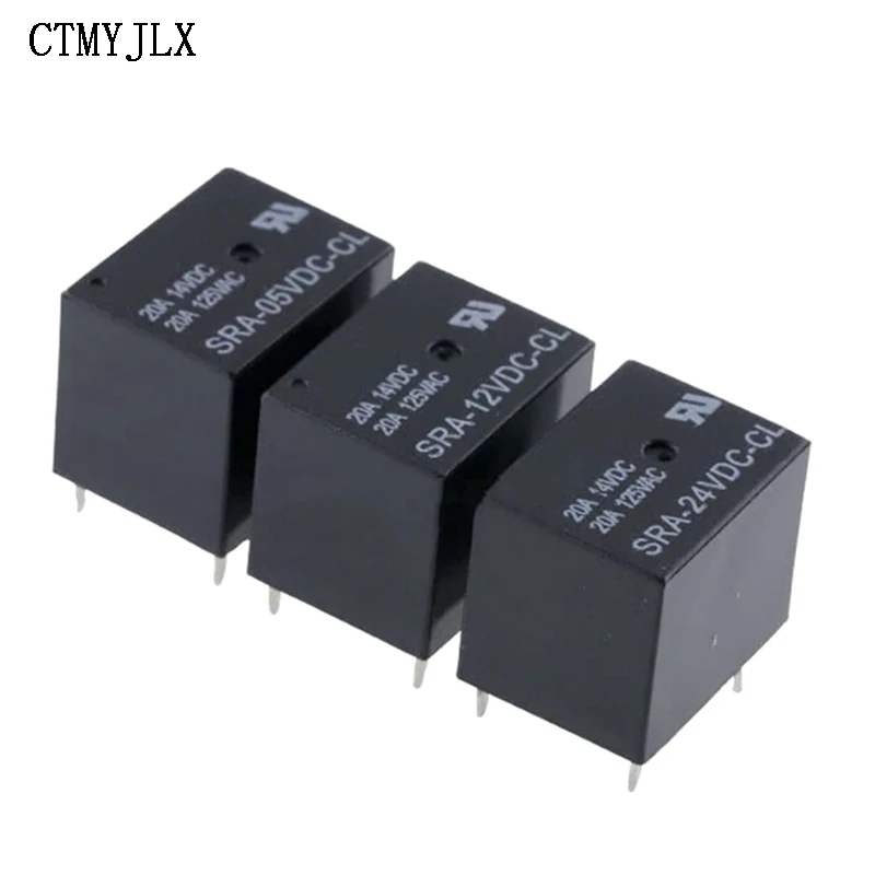 100pcs Mini Power Relay 5V 24V 12VDC 20A SRA-05VDC-CL SRA-12VDC-CL SRA-24VDC-CL 5Pins SRA 5VDC 12VDC 24VDC Automotive Relays