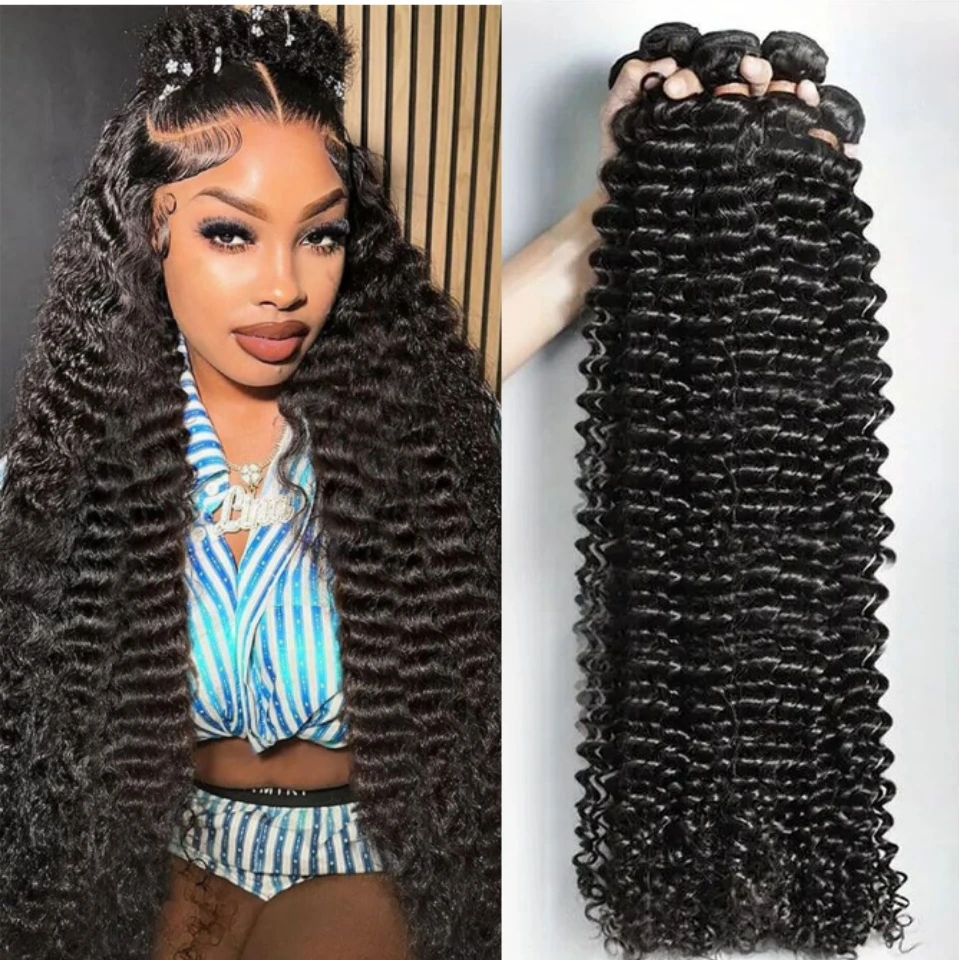 

Пучки человеческих волос с глубокими волнами 24 26 28 дюймов Глубокие вьющиеся пучки 100% человеческие волосы для женщин Бразильские необработанные наращивание волос