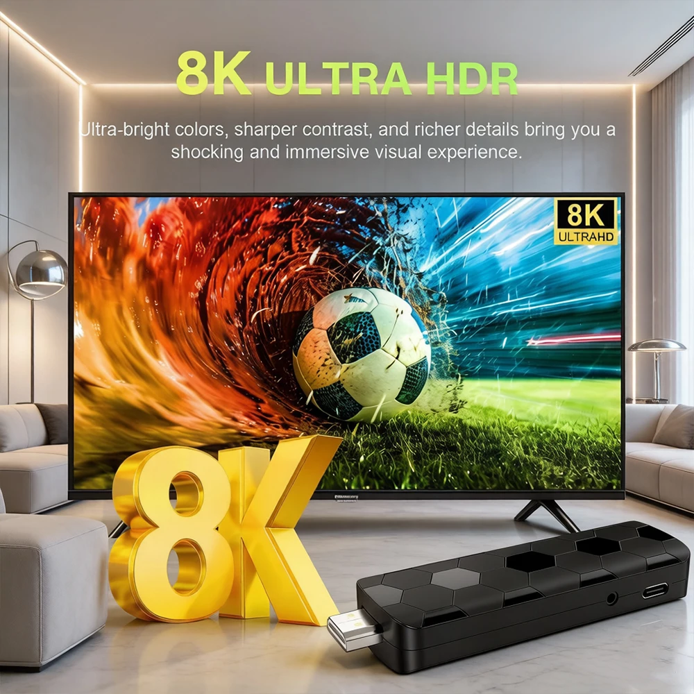 Novo TV Stick R3+ 2026 com Interface de Usuário Dupla, Wi-Fi Duplo 2.4G/5.8G, 4K Ultra HD, 8GB 128GB, RK3518 Quad Core, Reprodutor de Mídia para Home Theater